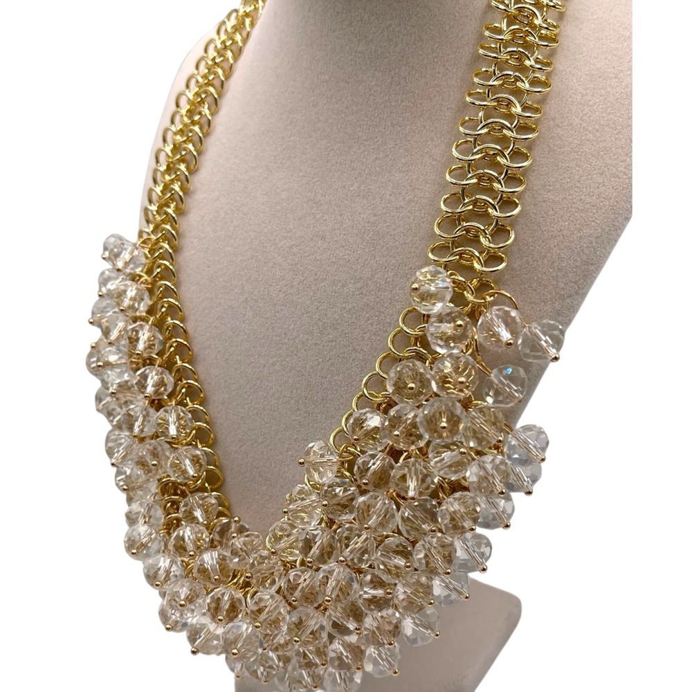 ONE LEFT! ❤️ Clear Crystal Bauble Bib Statement Necklace - Picture 2 of 5